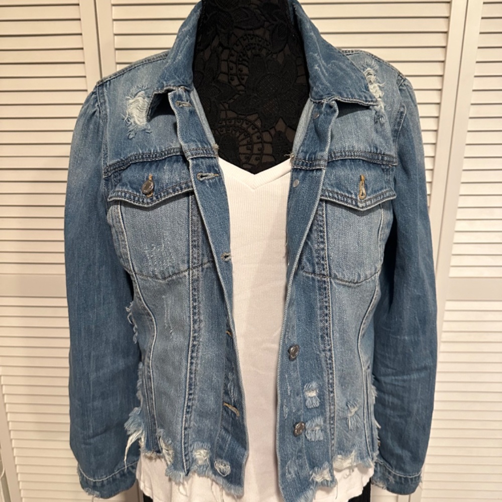 Jean Jacket Distressed Denim Ripped